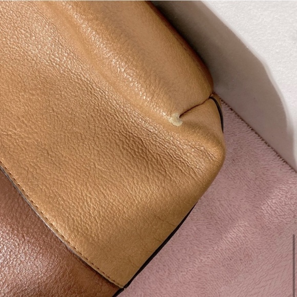 SOLD-Steve Madden Two Tone Brown Tan Leather Tote Bag Shoulder Bag - Picture 9 of 16